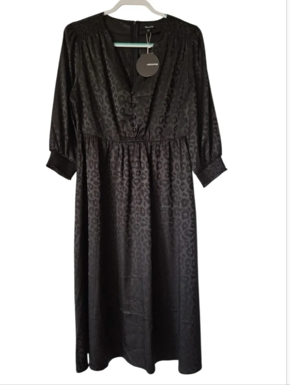 NWT Mittoshop Monochromatic Black Satin Jacquard Midi Dress